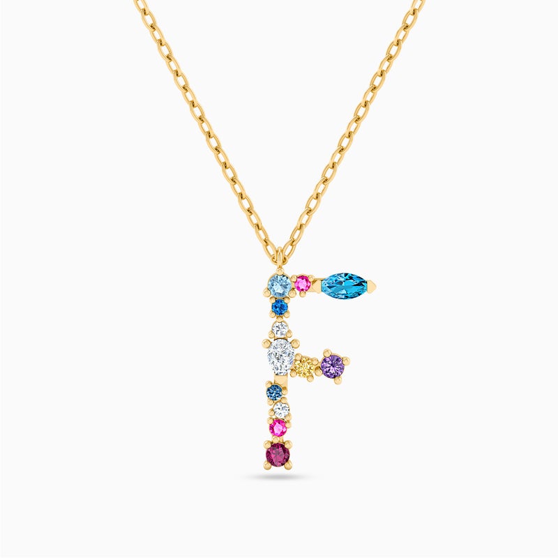 Instyle by L'azurde Letter F Colored Stones Necklace in 14K Gold - Image 1